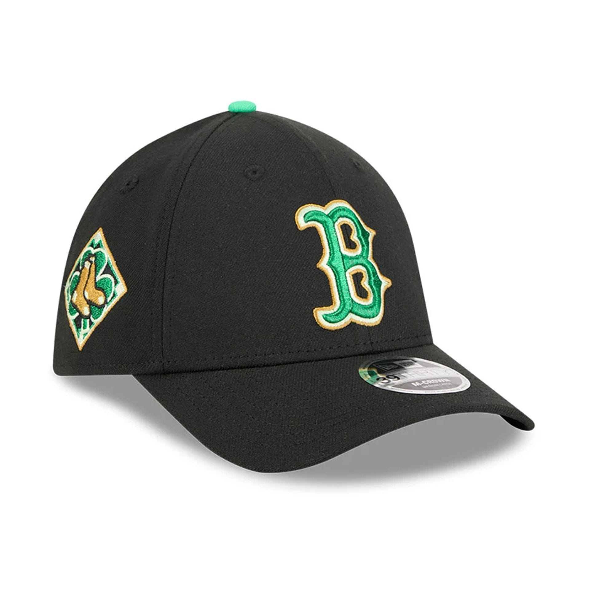 Red Sox MLB Saint Patrick's Day Black 39THIRTY M-Crown A-Frame Stretch Fit Cap-kentox