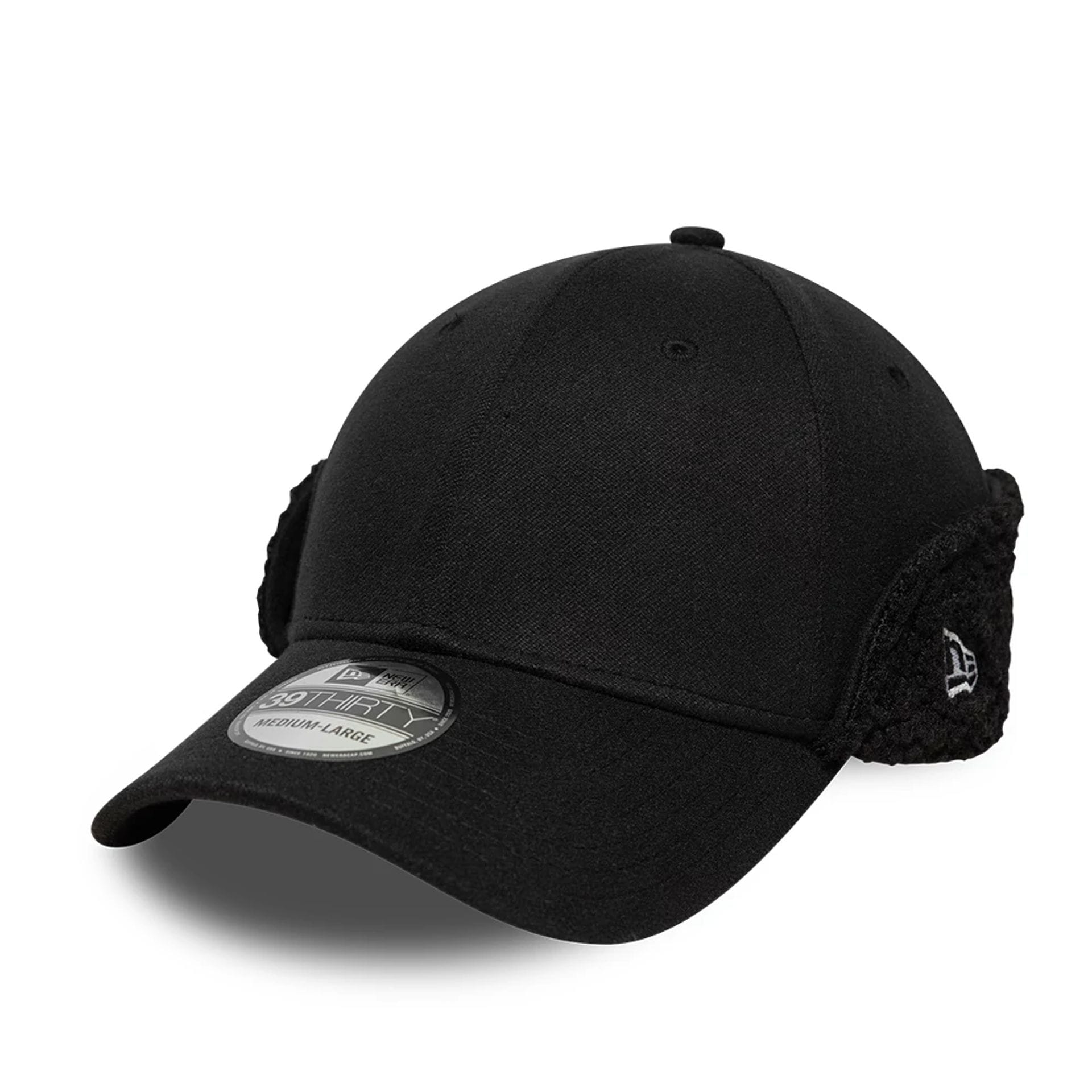 New Era Black 39THIRTY Downflap Stretch Fit Cap-kentox