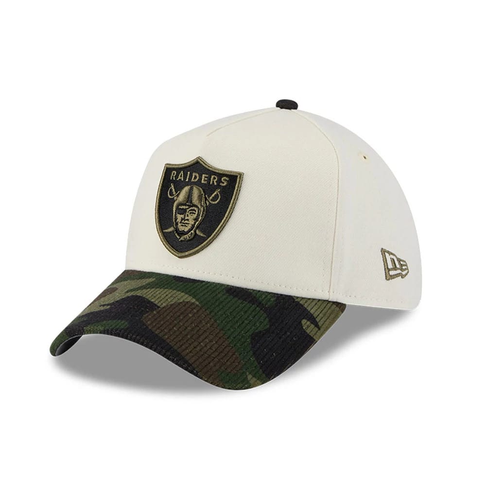 Las Vegas Raiders NFL Camo Visor Cream 39THIRTY A-Frame Stretch Fit Cap-kentox