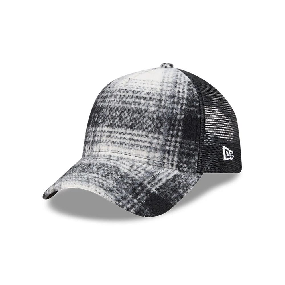 New Era White & Black Plaid 9FORTY A-Frame Trucker Adjustable Cap-kentox