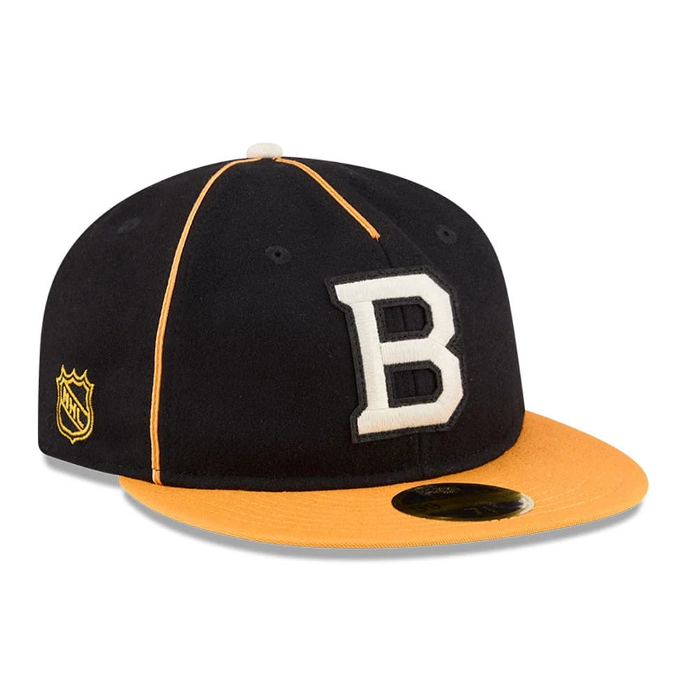 Boston Bruins NHL Felt Logo Black Retro Crown 59FIFTY Fitted Cap-kentox