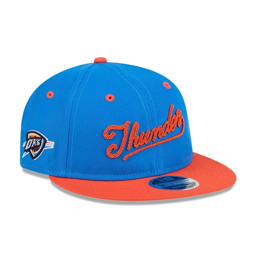 OKC Thunder NBA Chainstitch Script Blue Retro Crown 9FIFTY Adjustable Cap-kentox