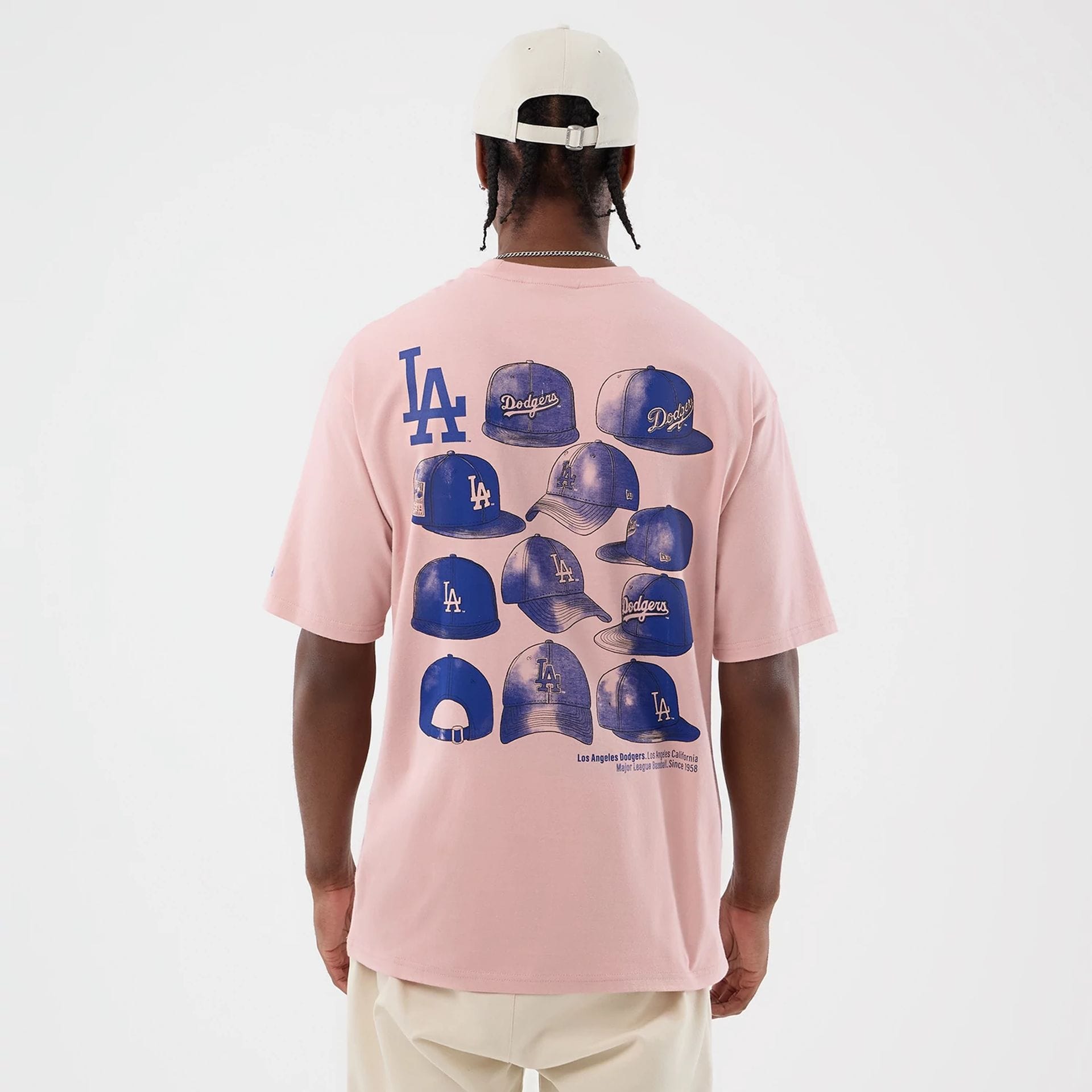 LA Dodgers MLB Cap Graphic Pastel Pink Oversized T-Shirt-kentox