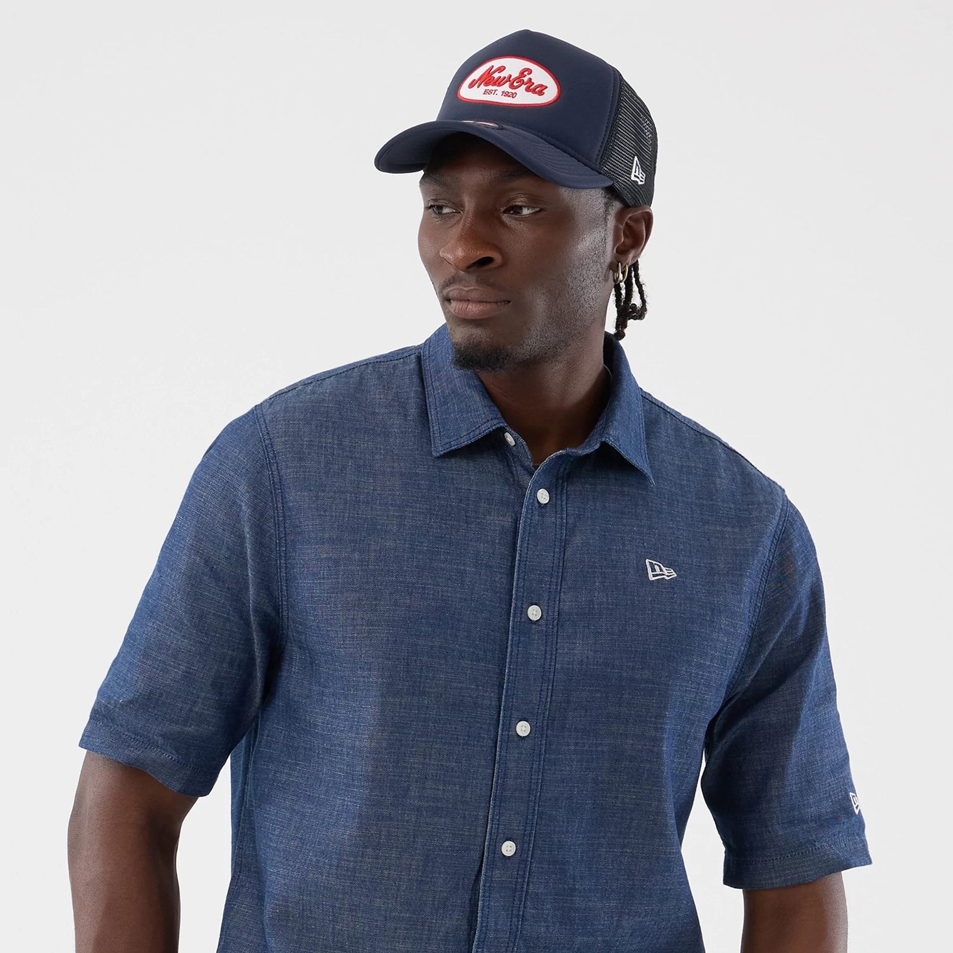 New Era Denim Blue Short Sleeve Shirt-kentox
