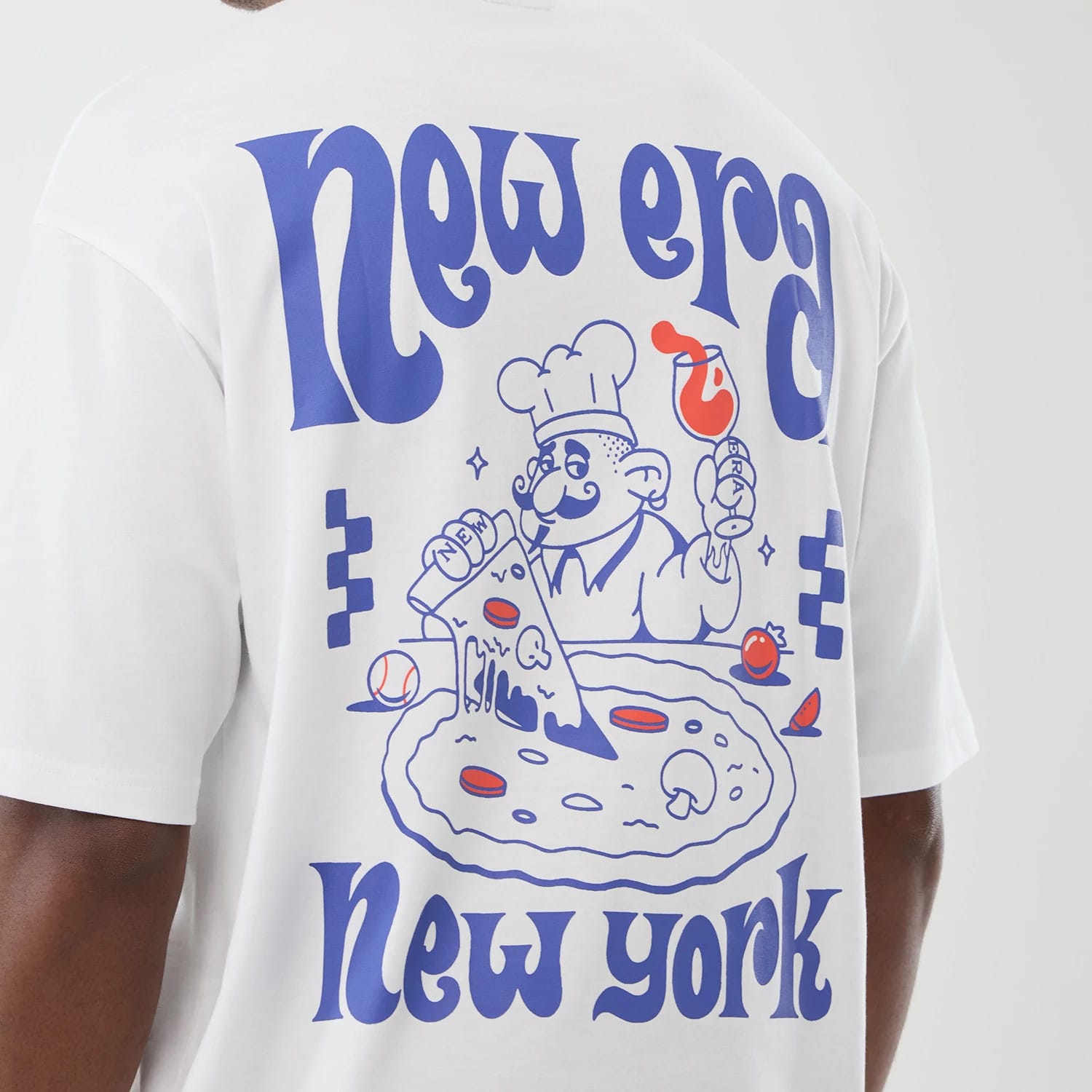 New Era Fun Pizza Graphic White Oversized T-Shirt-kentox