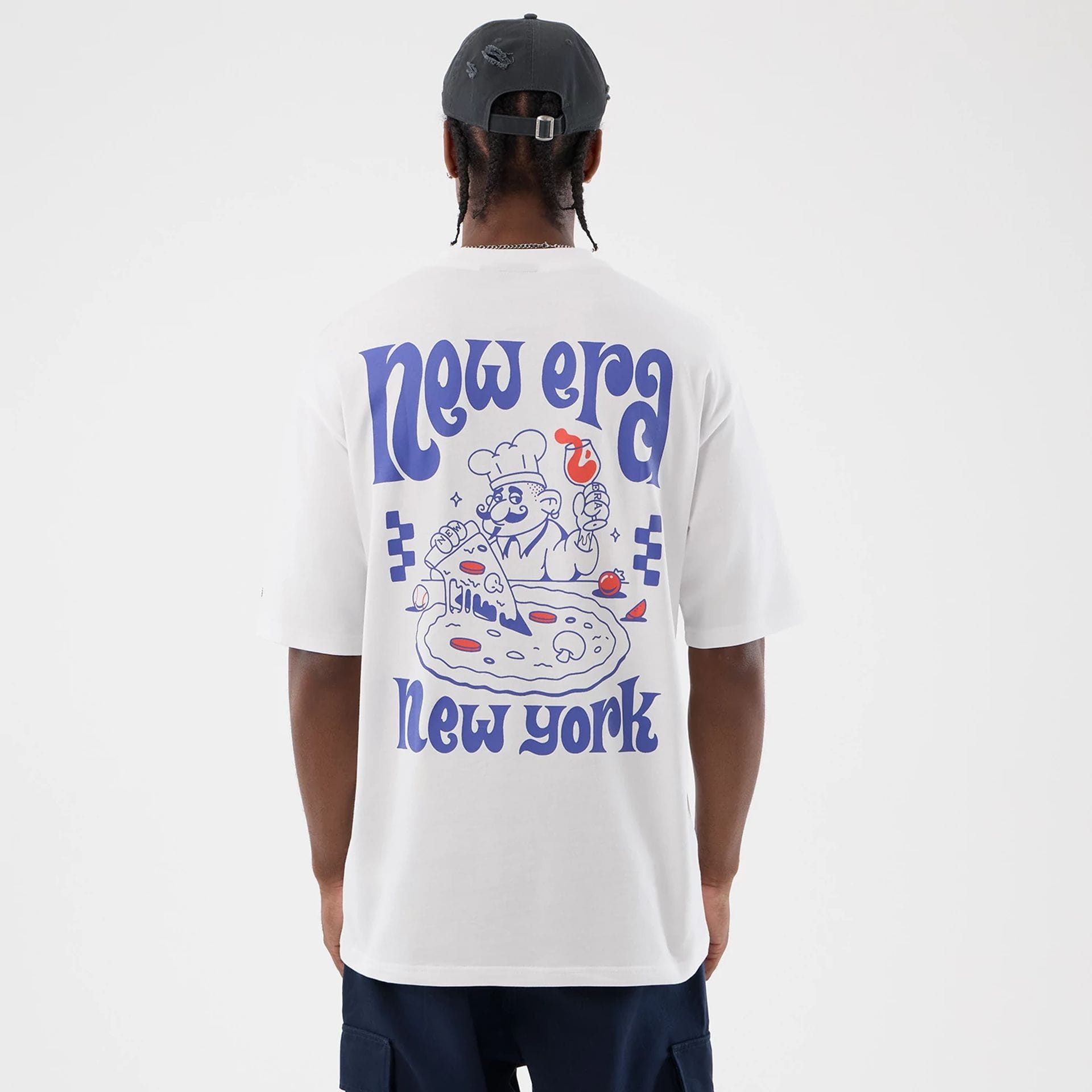 New Era Fun Pizza Graphic White Oversized T-Shirt-kentox