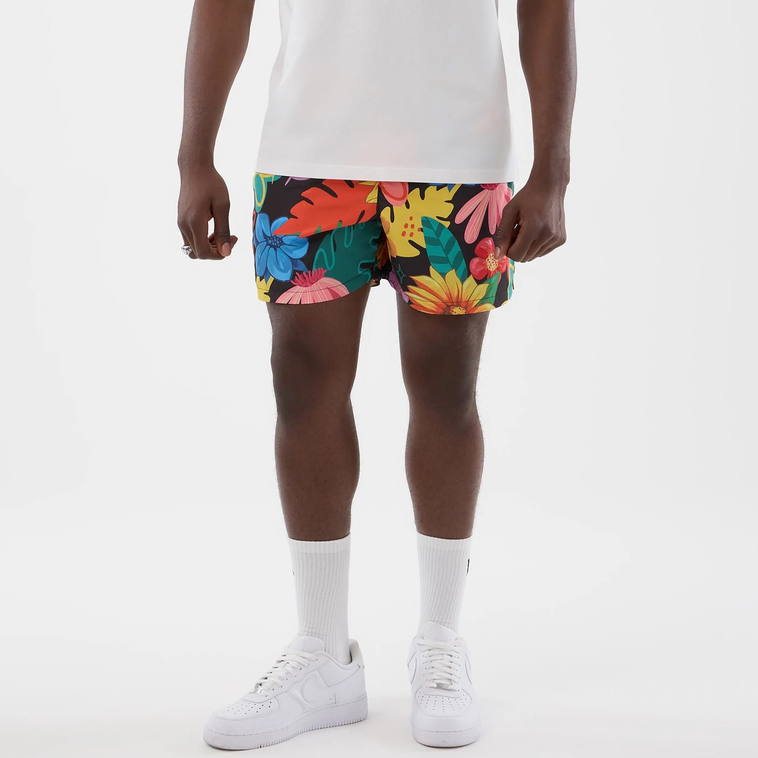 New Era Floral Black Swimming Shorts-kentox