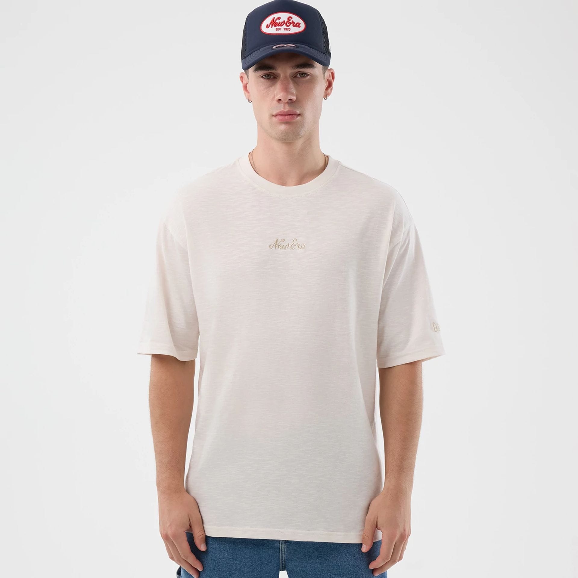 New Era Slub Open White Oversized T-Shirt-kentox
