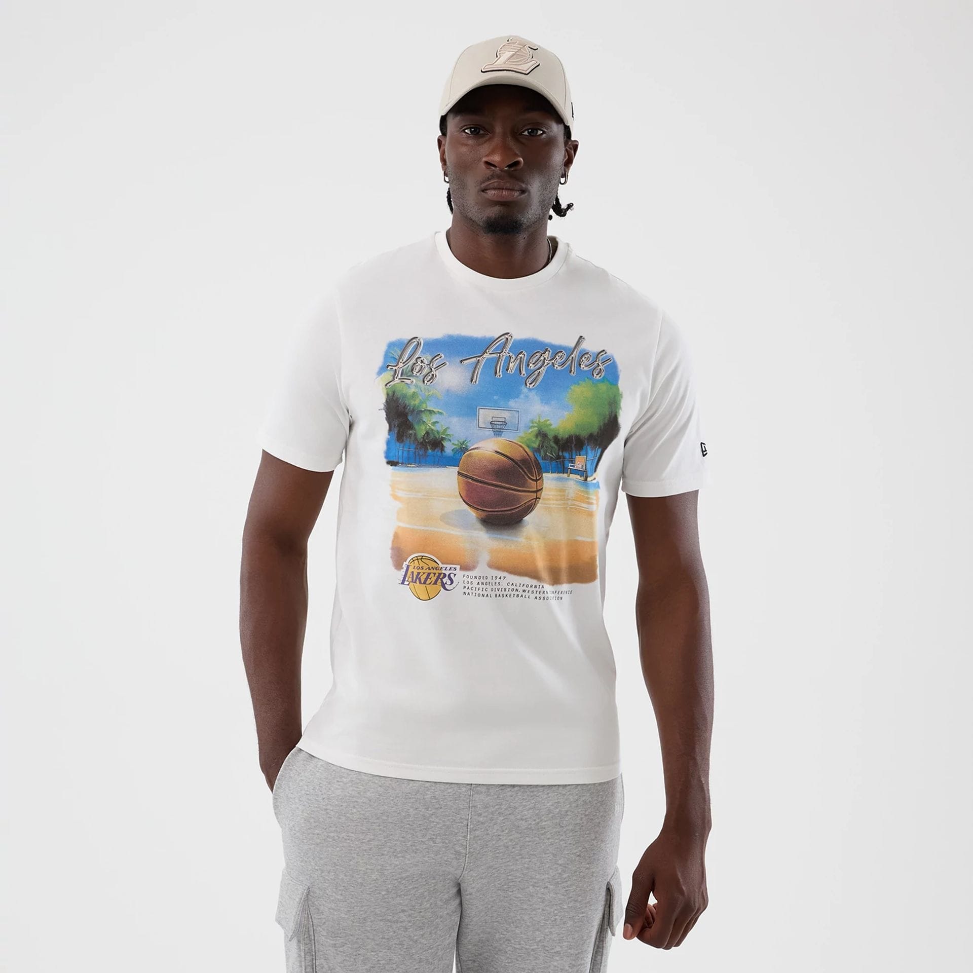 LA Lakers NBA Beach Graphic White T-Shirt-kentox