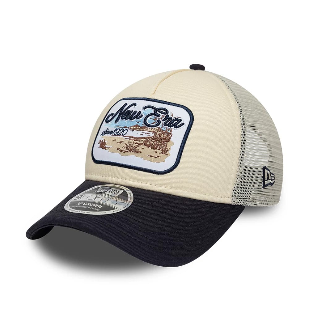 New Era Light Beige 9FORTY M-Crown A-Frame Trucker Adjustable Cap-kentox