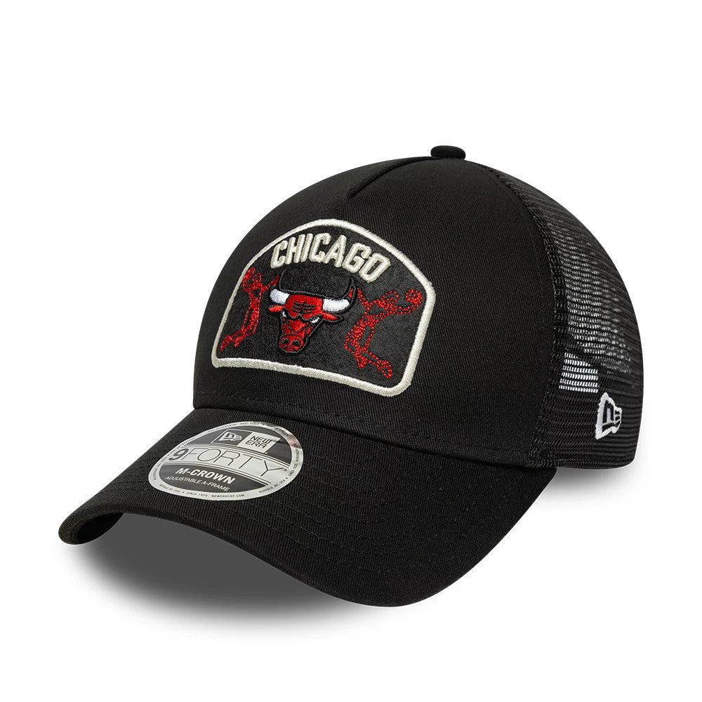 Chicago Bulls NBA Black 9FORTY M-Crown A-Frame Trucker Adjustable Cap-kentox