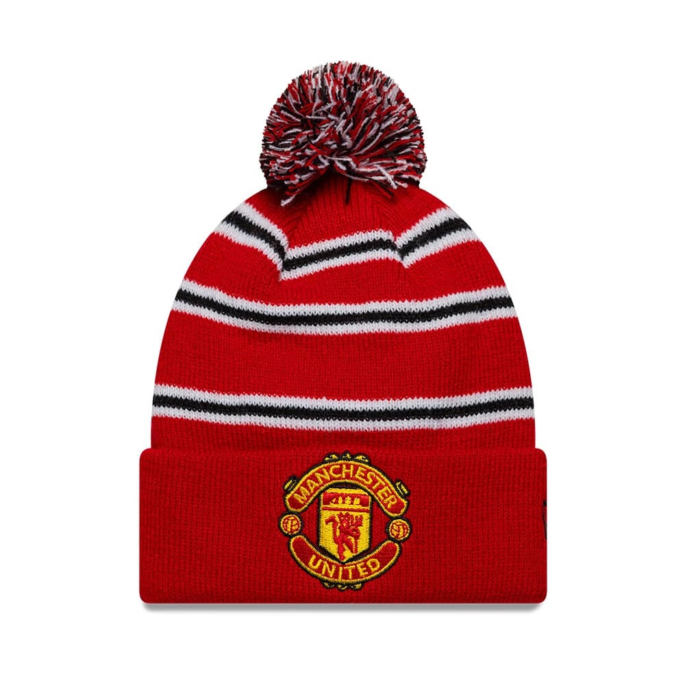 Manchester United FC Infant Stripe Red Cuff knit Beanie Hat-kentox