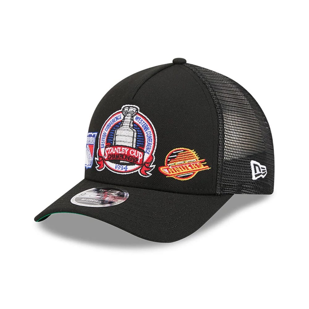 Rangers NHL Stanley Cup Black 9FORTY M-Crown A-Frame Trucker Adjustable Cap-kentox