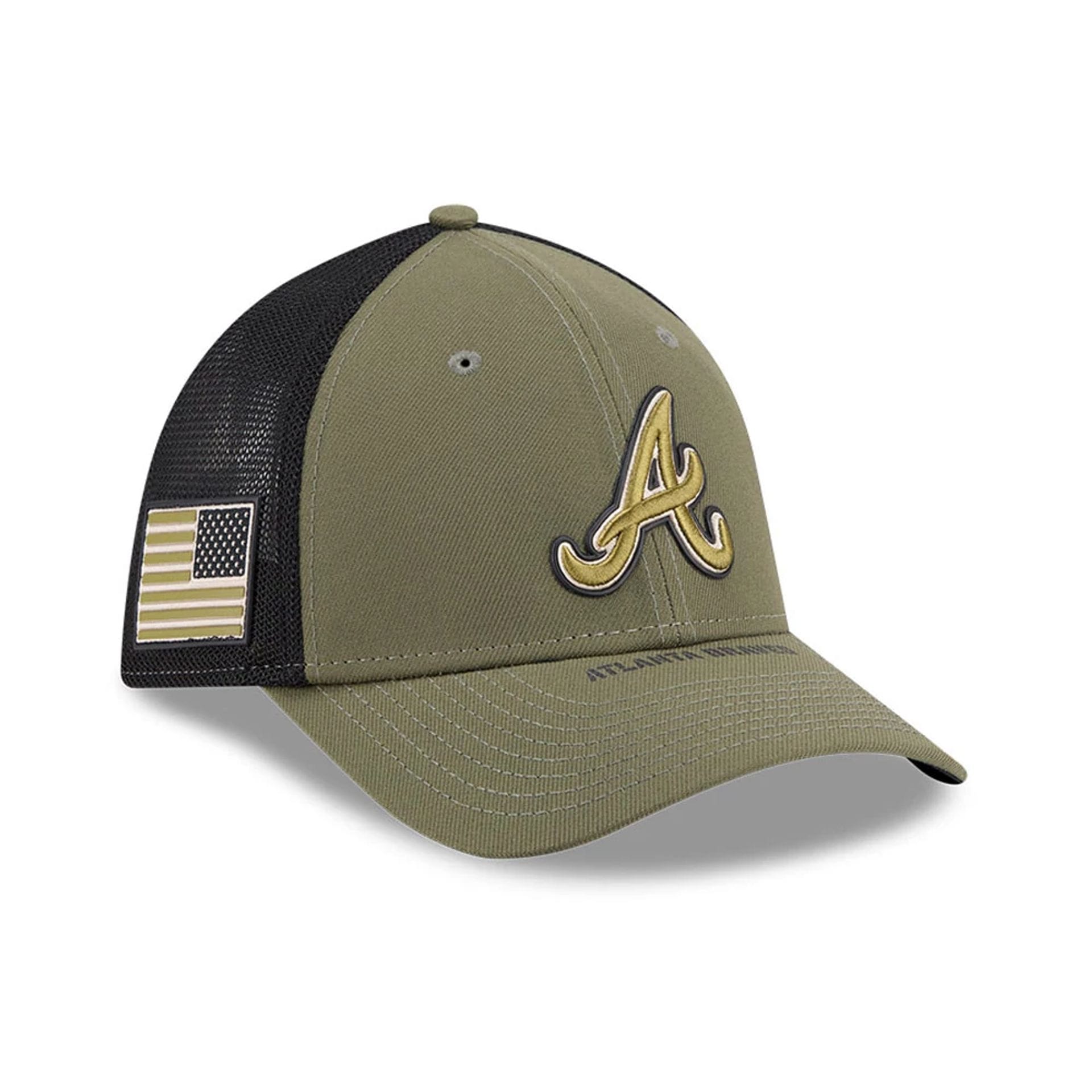 Braves MLB Armed Forces Day 2026 Green 39THIRTY M-Crown Stretch Fit Cap-kentox