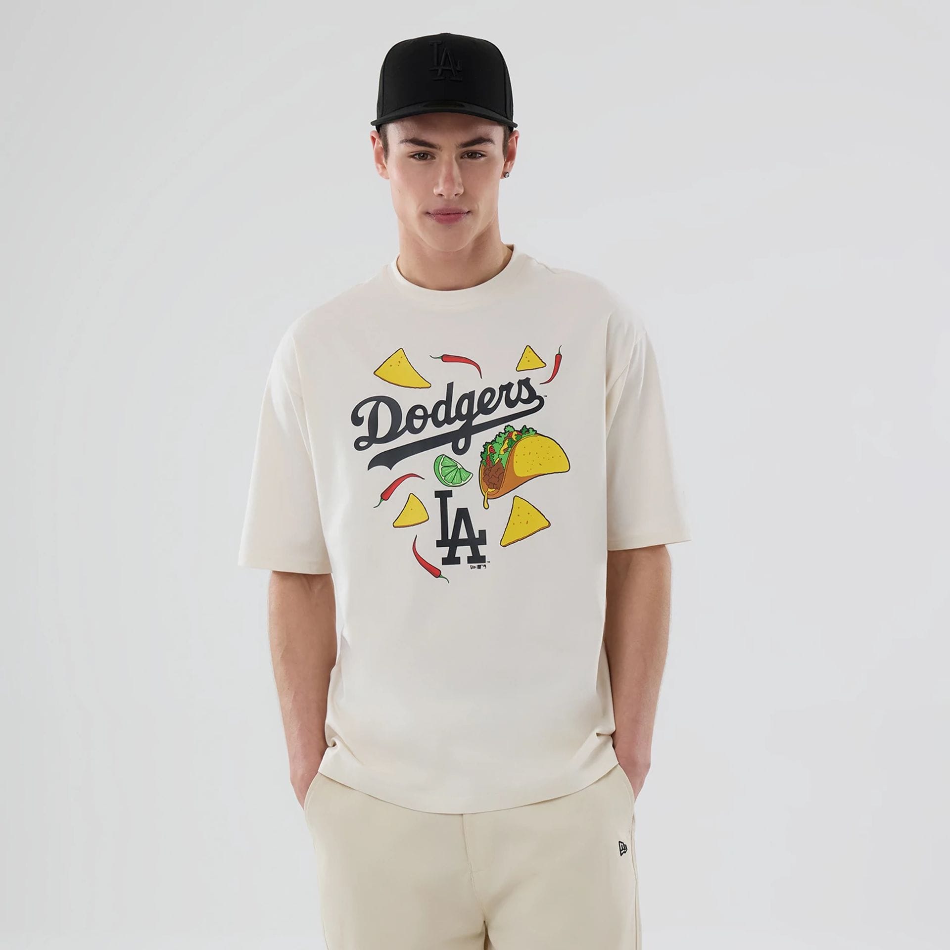 LA Dodgers MLB Food Graphic Open White Oversized T-Shirt-kentox