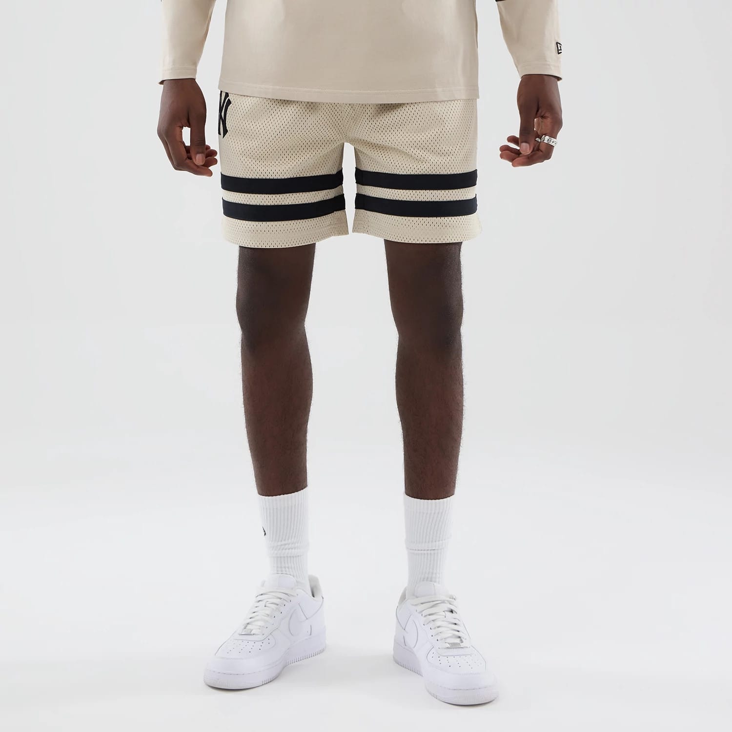 New York Yankees MLB Light Beige Oversized Mesh Shorts-kentox