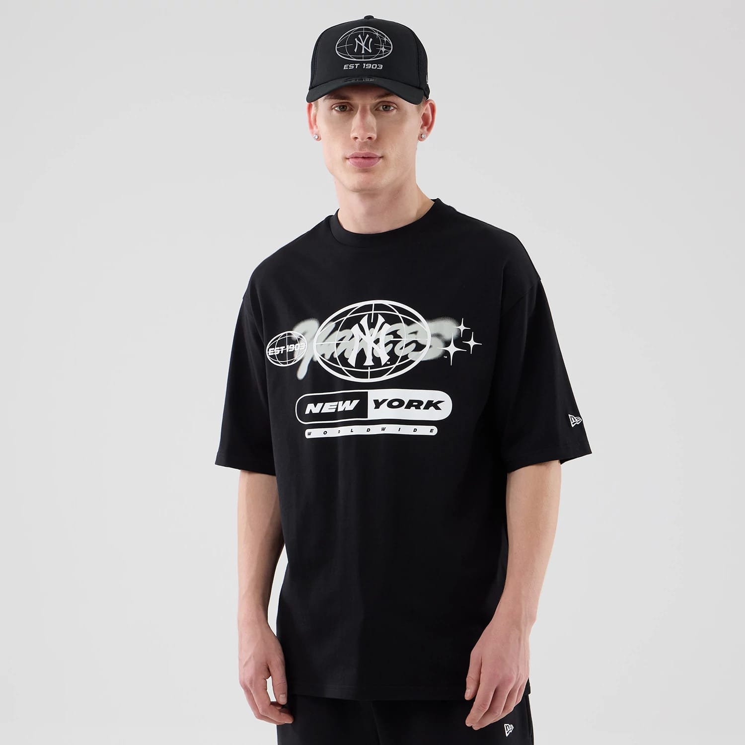 New York Yankees MLB Logo Graphic Black Oversized T-Shirt-kentox