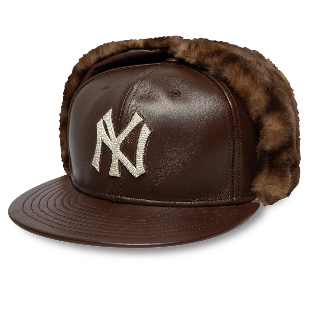 New York Yankees MLB Leather Brown Dogear 59FIFTY Fitted Cap-kentox