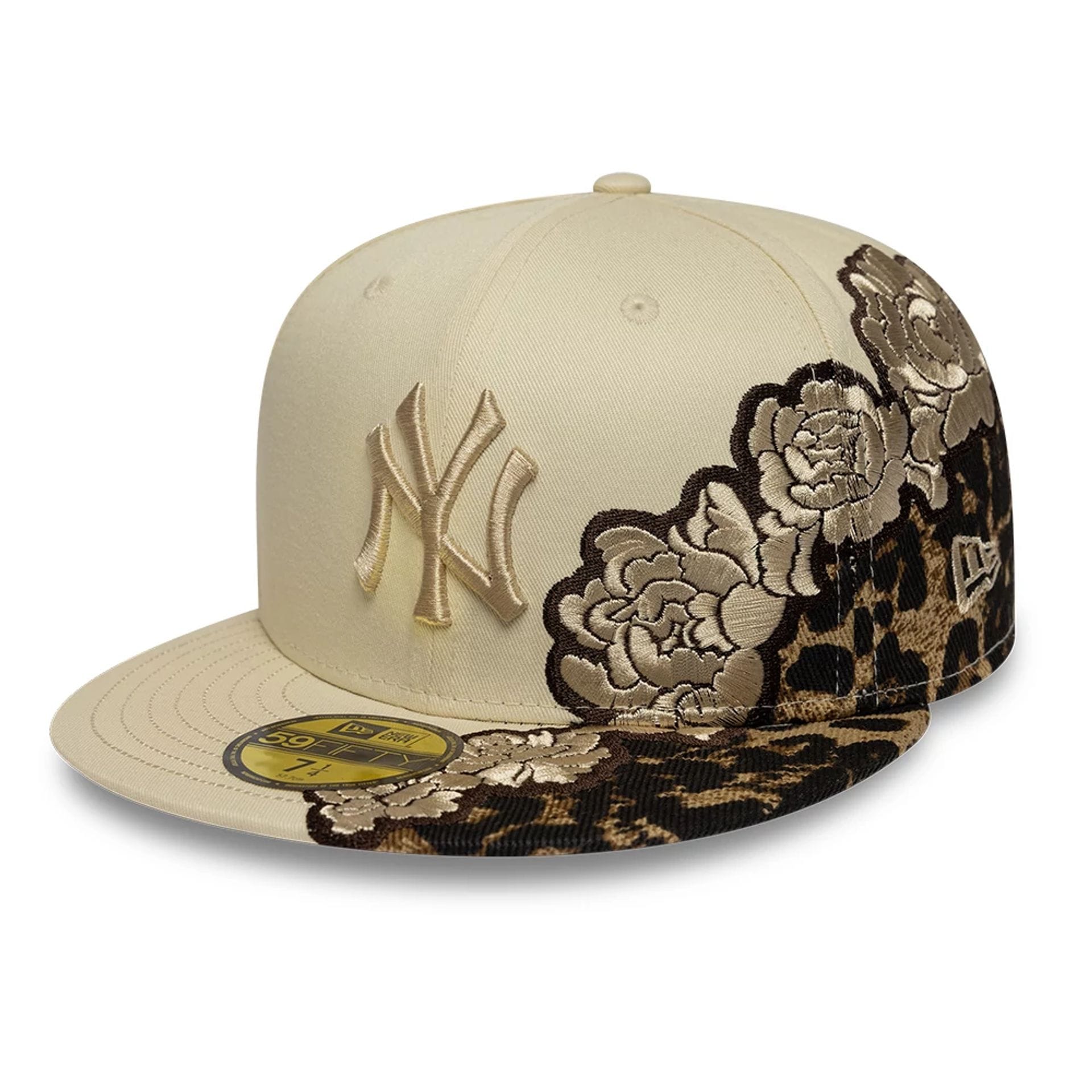 New York Yankees MLB Floral Leopard Light Beige 59FIFTY Fitted Cap-kentox
