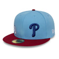 Philadelphia Phillies MLB Multi Logo Satin Lined Pastel Blue 59FIFTY Fitted Cap-kentox