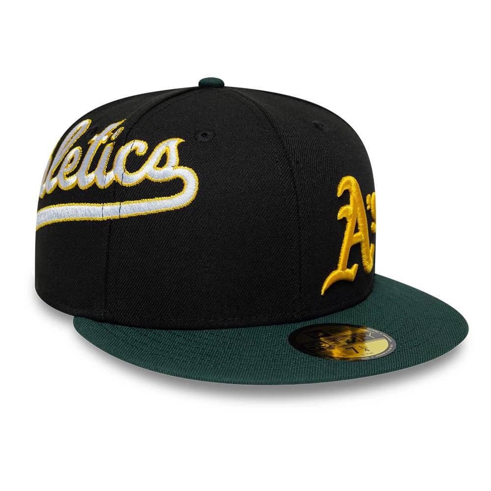 Athletics MLB Multi Logo Satin Lined Black 59FIFTY Fitted Cap-kentox