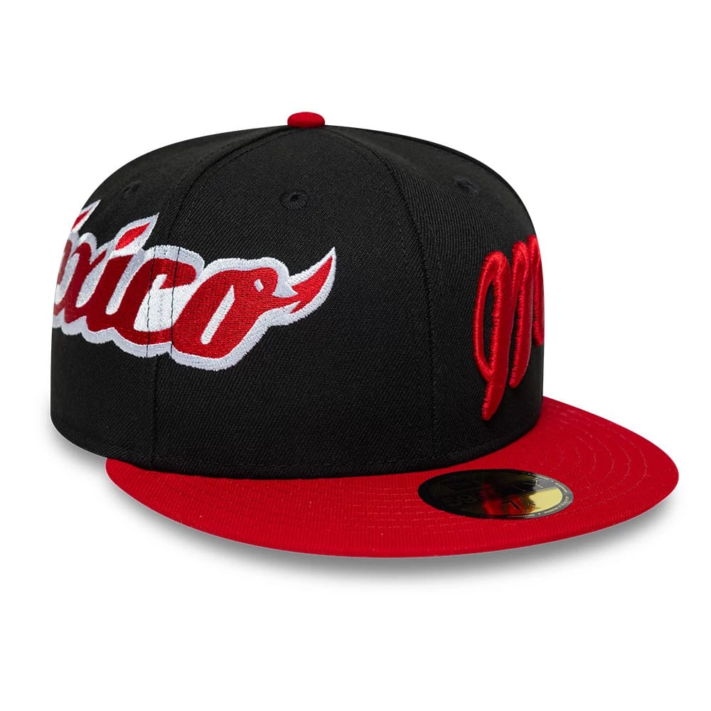 Mexico Diablos LMB Multi Logo Satin Lined Black 59FIFTY Fitted Cap-kentox