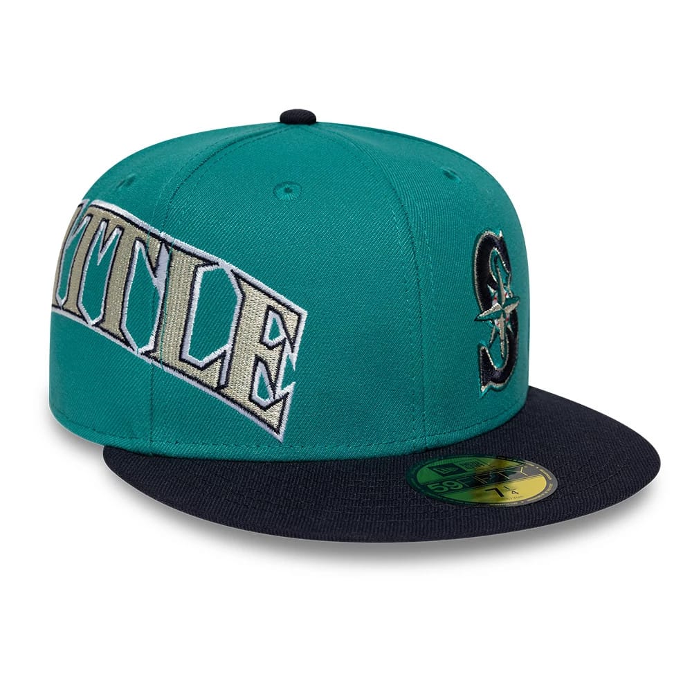 Seattle Mariners MLB Multi Logo Satin Lined Green 59FIFTY Fitted Cap-kentox