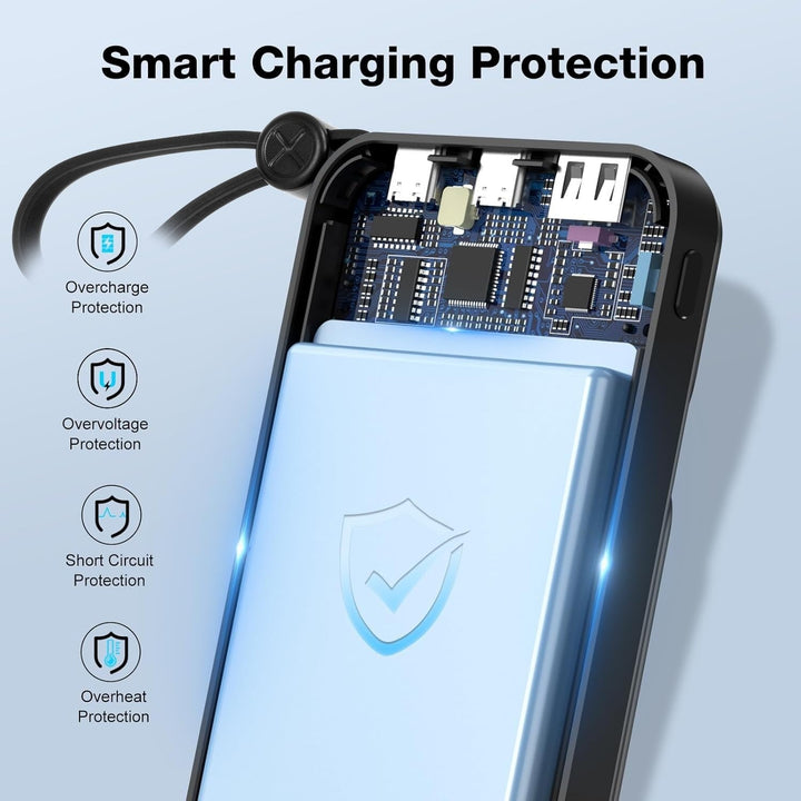 10000mAh Portable Power Bank with 22.5W Fast Charging & 3 Built-in Cables