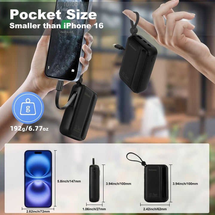 10000mAh Portable Power Bank with 22.5W Fast Charging & 3 Built-in Cables